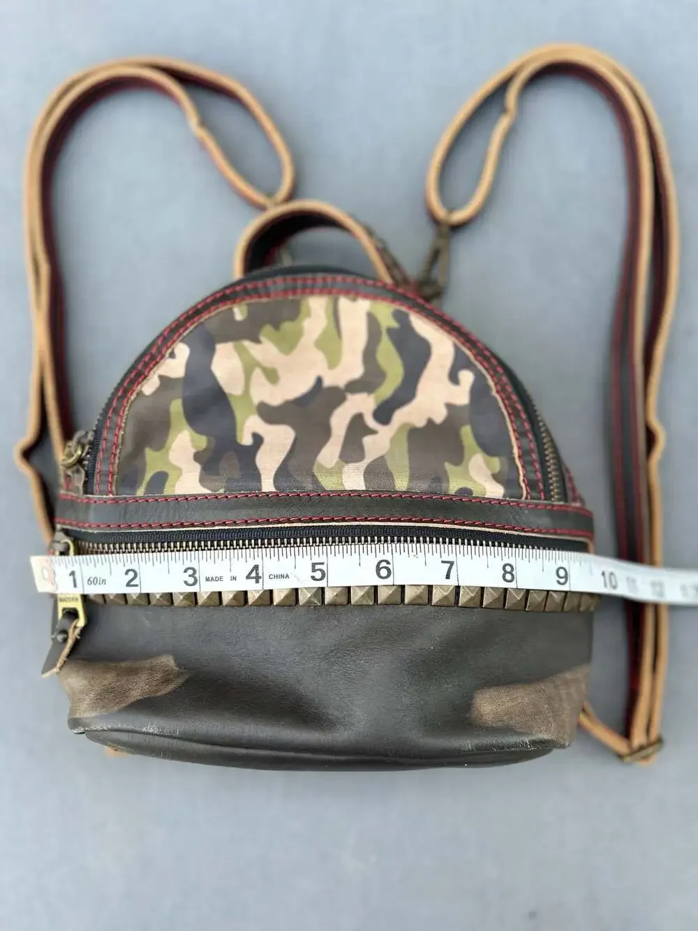 Steve Madden Margot Studded Camo and Leather Mini Backpack